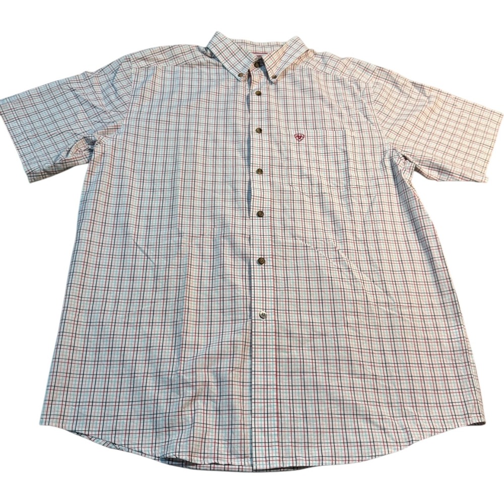 Ariat Men's Plaid Pro Series Short Sleeve Button Up Shirt  Red, Blue, Pink, Mint